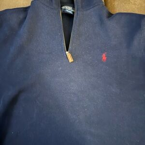 Ralph Lauren Men's Zip-Up Sweater in Navy with Red Logo
